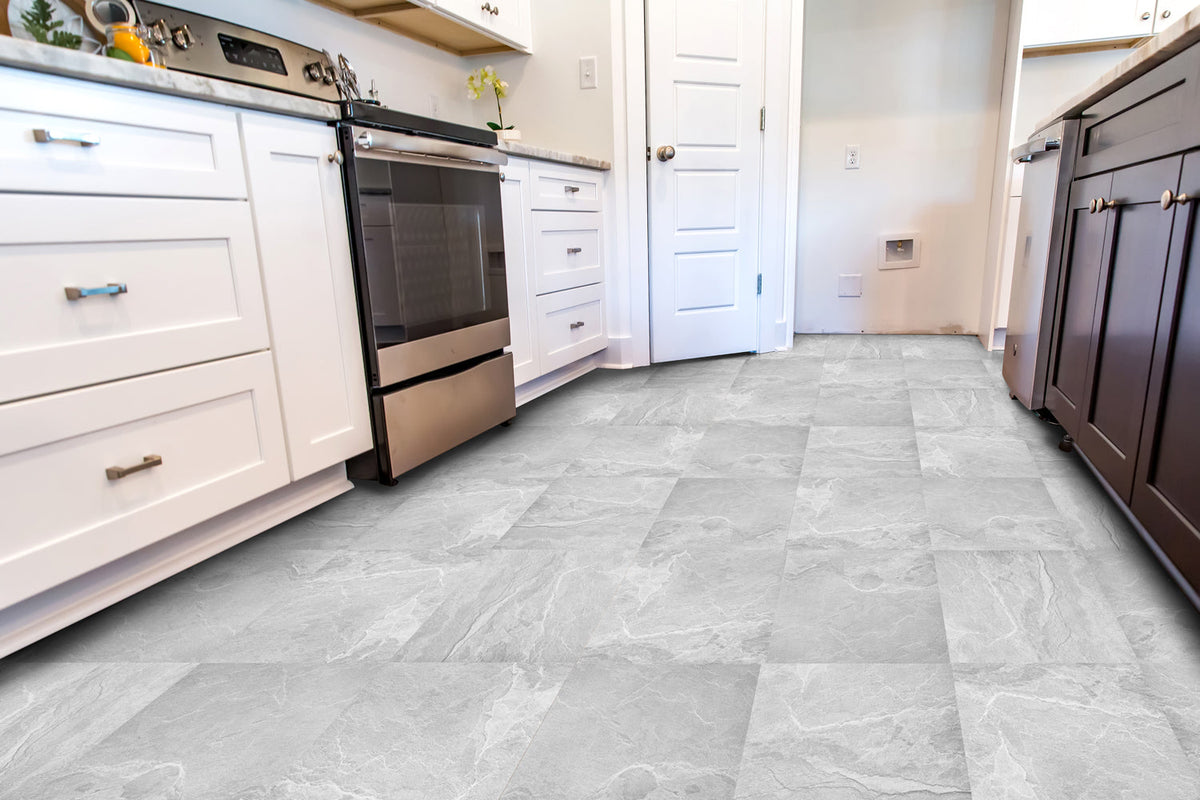 gray vinyl flooring stick on kitchen