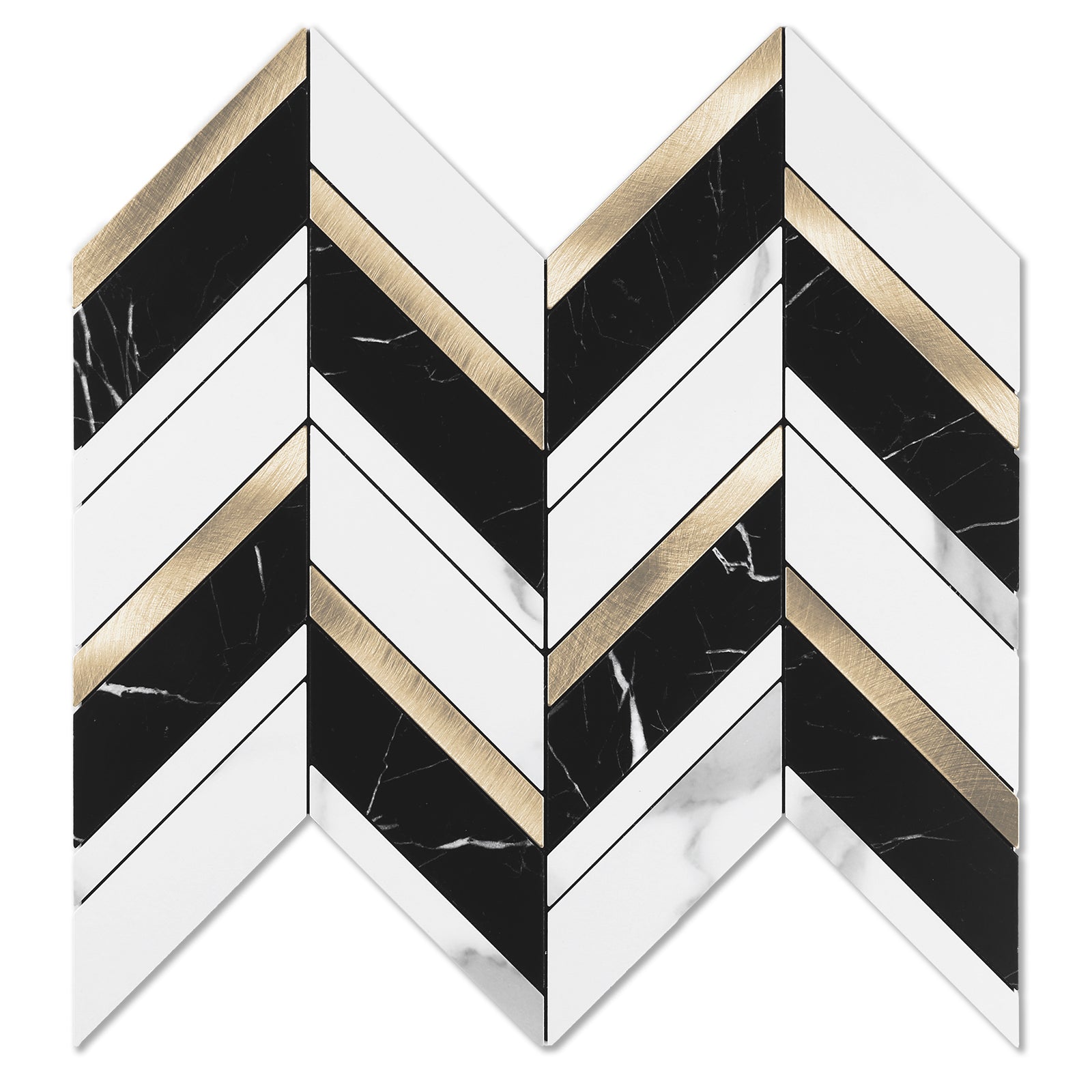 Black Marble White Marble Gold Herringbone Backsplash