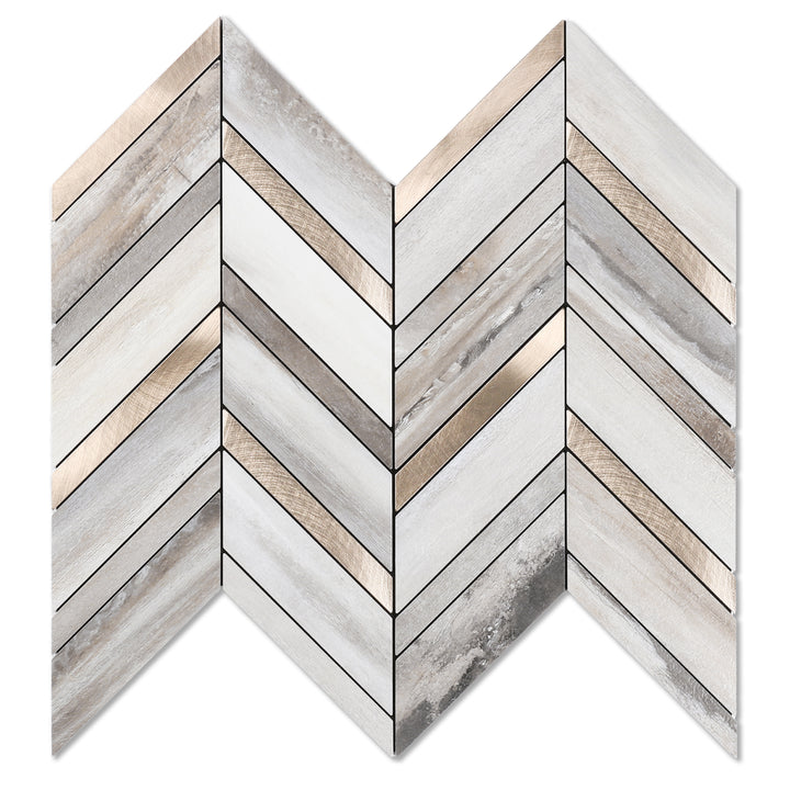 Wood Grain Gold Metal Herringbone Peel and Stick Tile