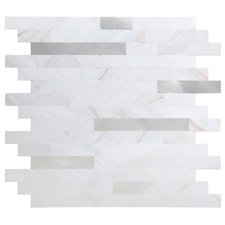 12" X 12" Colorful White Stone Peel and Stick Backsplash Premium Linear Blend Tile