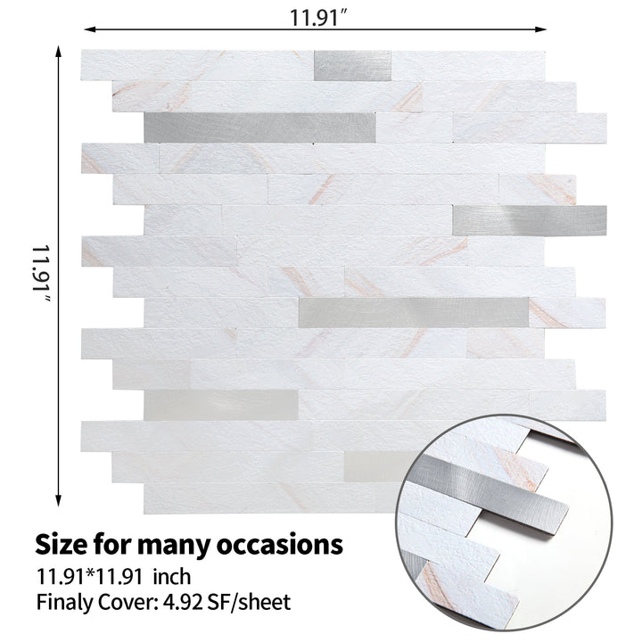 12" X 12" Colorful White Stone Peel and Stick Backsplash Premium Linear Blend Tile