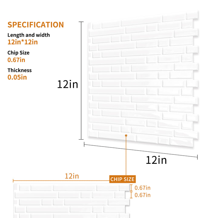 White Washed 3D Vinyl Backsplash Size