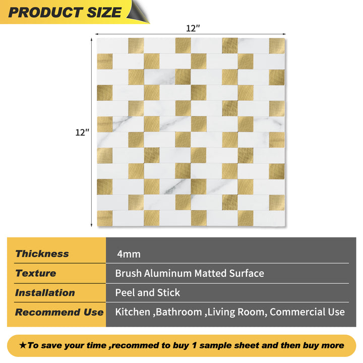  Marble White mixed Gold Tile Size