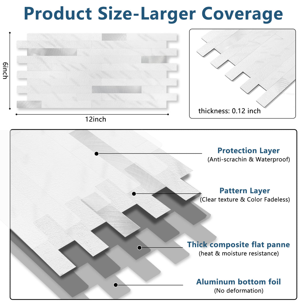 Size chart for self-adhesive wall tiles
