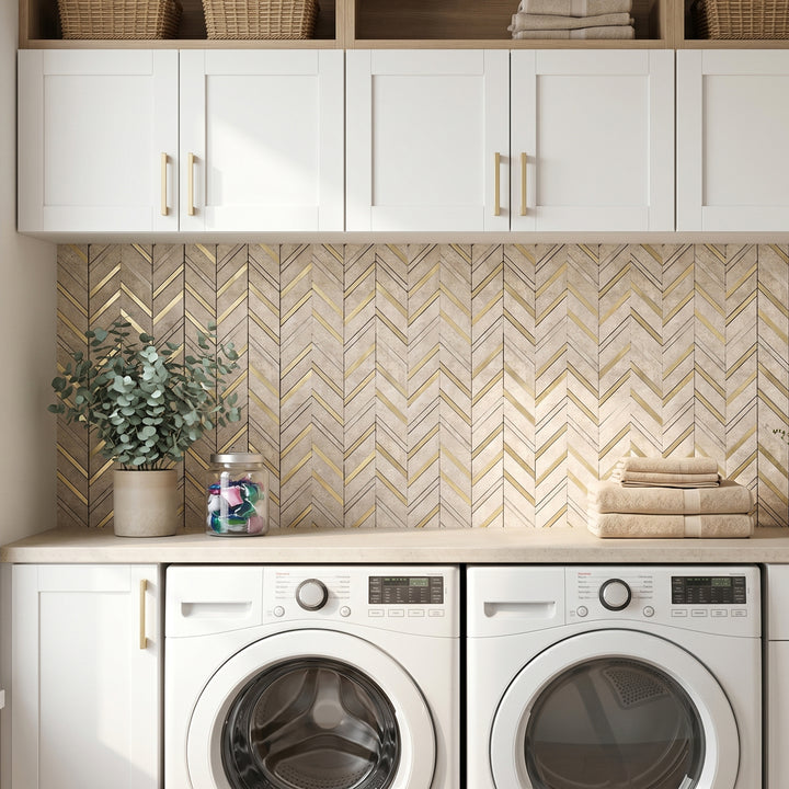 herringbone tile stick on laundry room