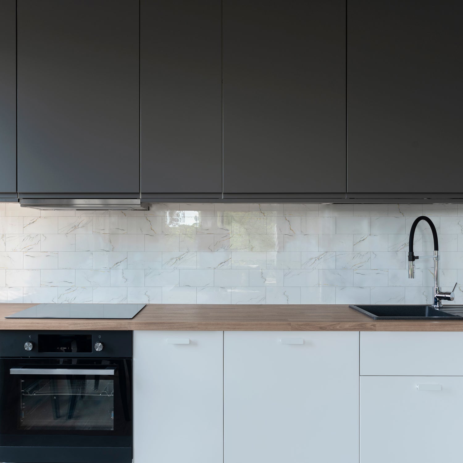 glossy marble tile stick on kitchen