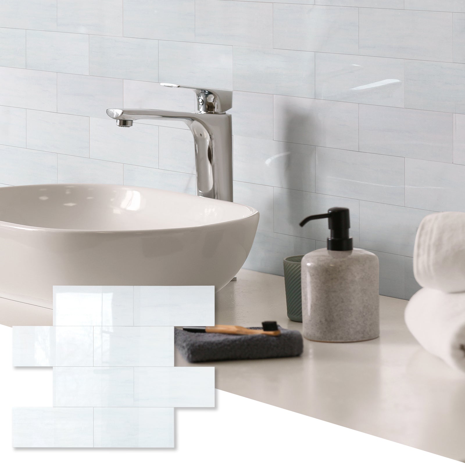 Glossy Dolomite White Peel and Stick Subway Backsplash Tile