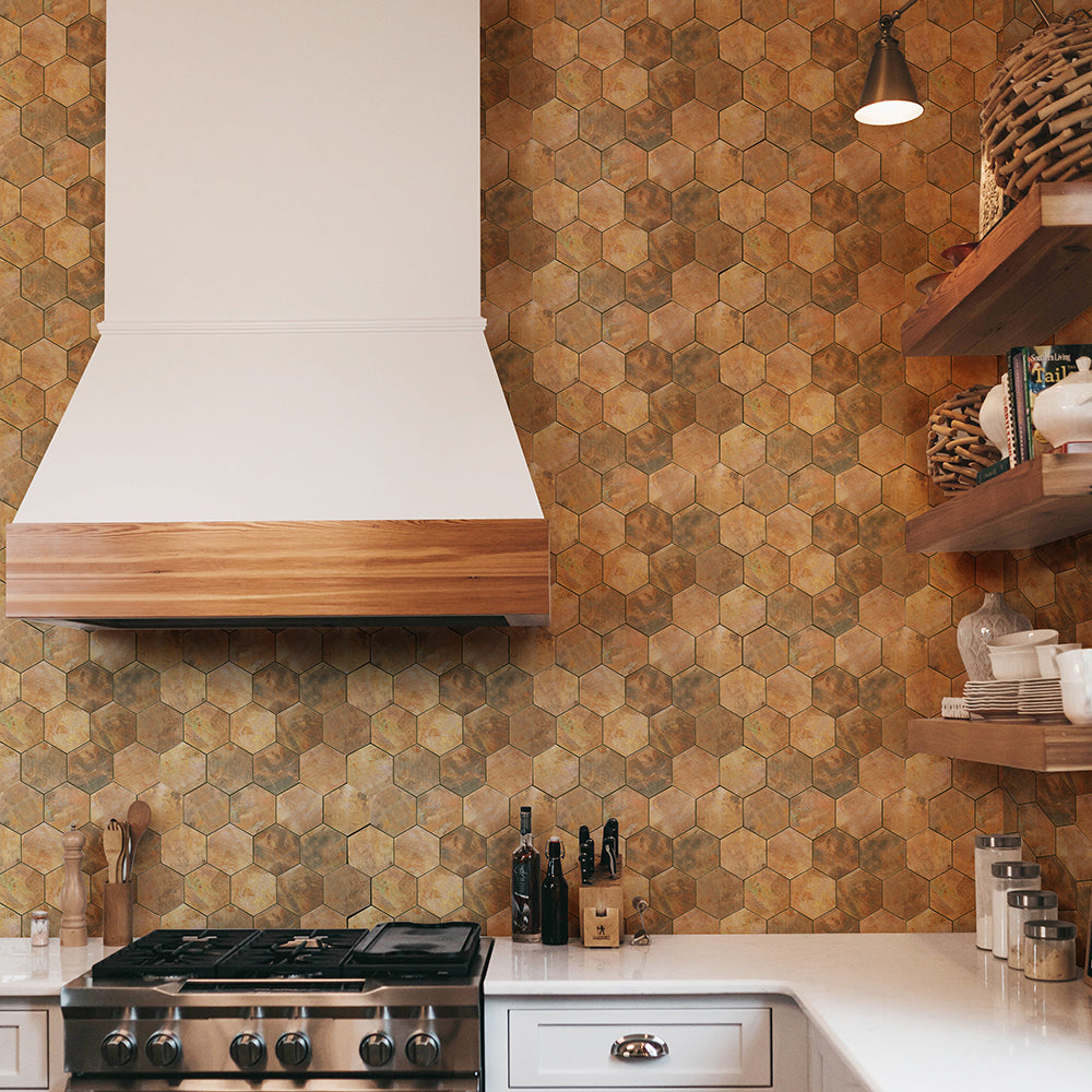peel and stick copper backsplash for kitchen