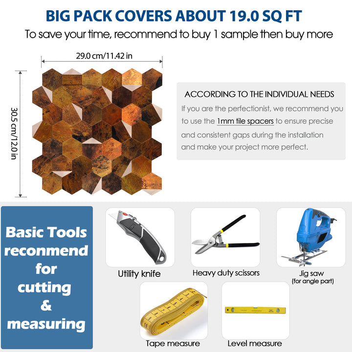 hexagon tile size