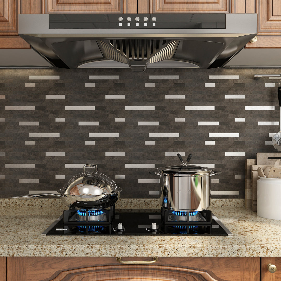 linear blend tile stick on kitchen backsplash