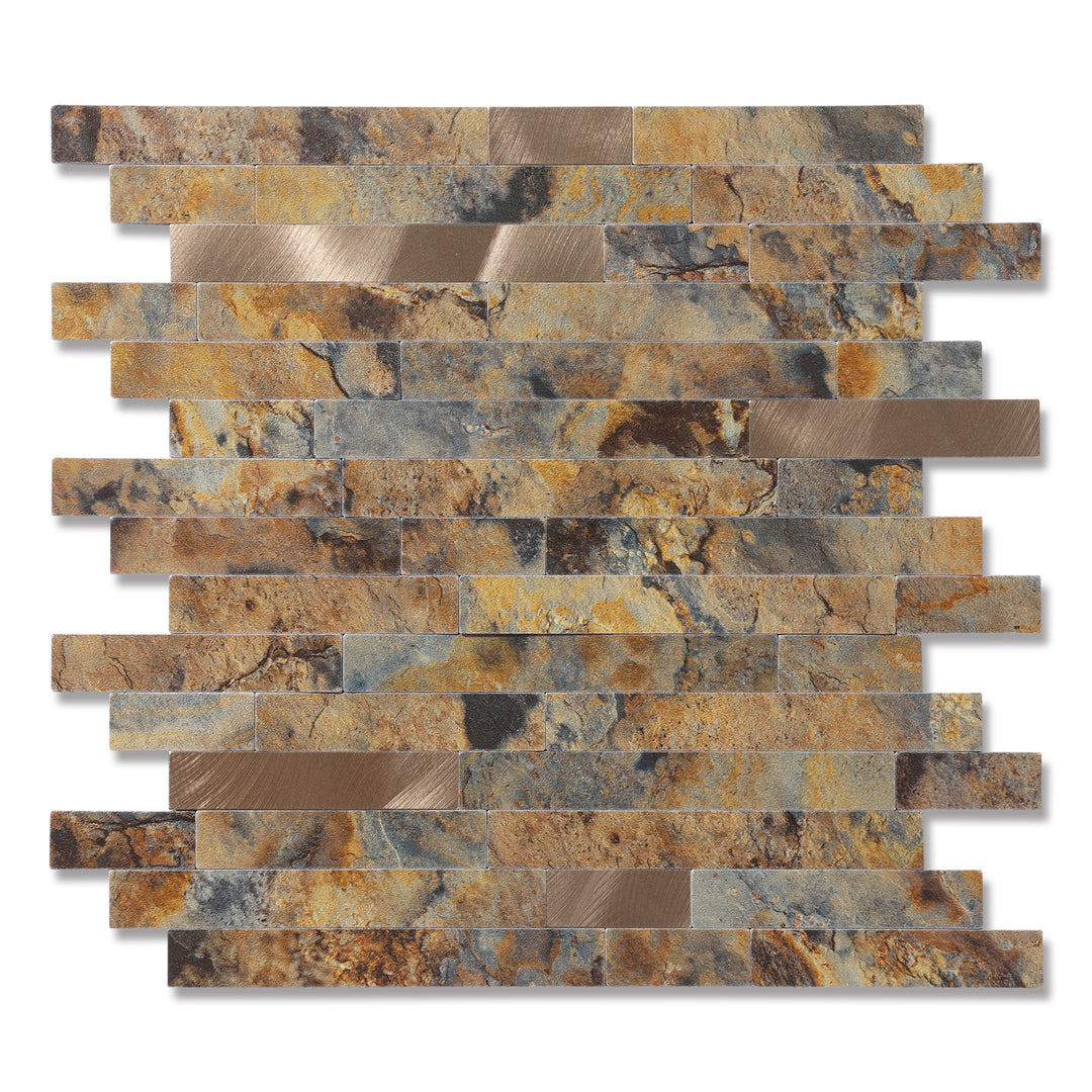 KL-sample Linear Blend Tile Mixed Metal Peel and Stick Backsplash