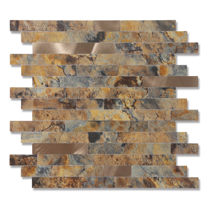 KL-sample Linear Blend Tile Mixed Metal Peel and Stick Backsplash