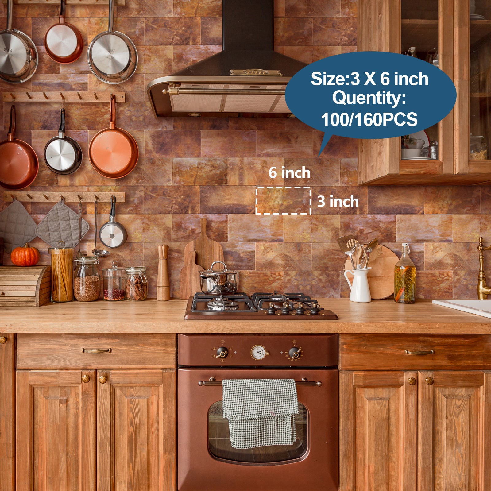 Size chart for self-adhesive wall tiles