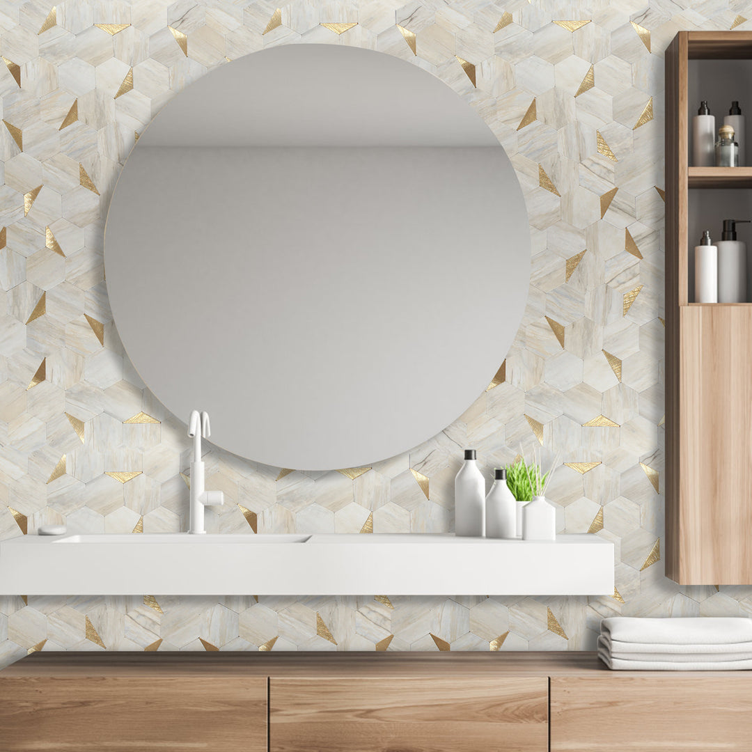 hexagon tile backsplash stick on bathroom