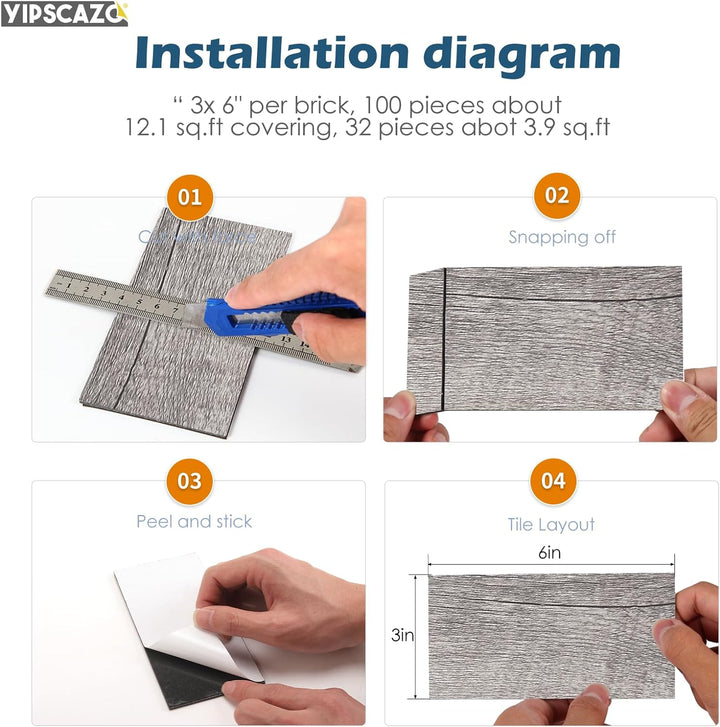 3" X 6"  PVC kitchen tiles in Gray Rustic cutting suggestion image