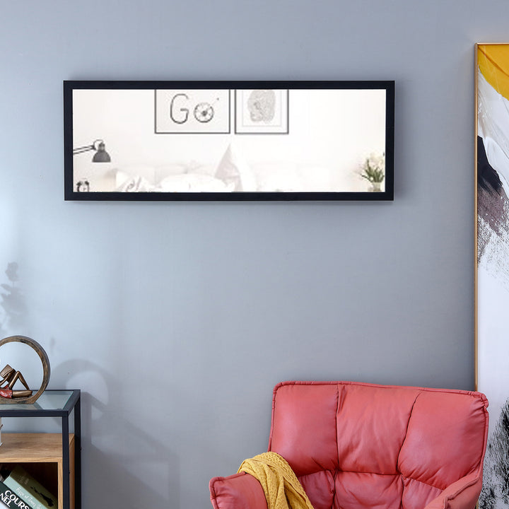 Schwarzer Ganzkörperspiegel mit Massivholzrahmen, Ankleidespiegel 44"*16" 